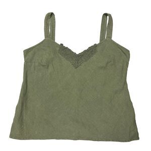 Cut Loose 100% Linen Floral Tank Top Coastal Boho Beachy Medium Green USA Made